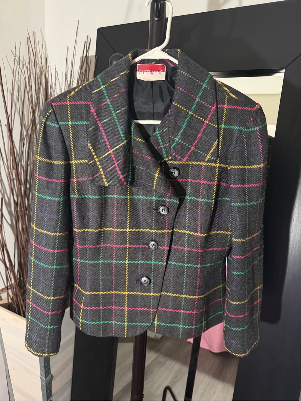 Vintage Oscar De La Renta Classic Multicolor Plaid Women's Jacket